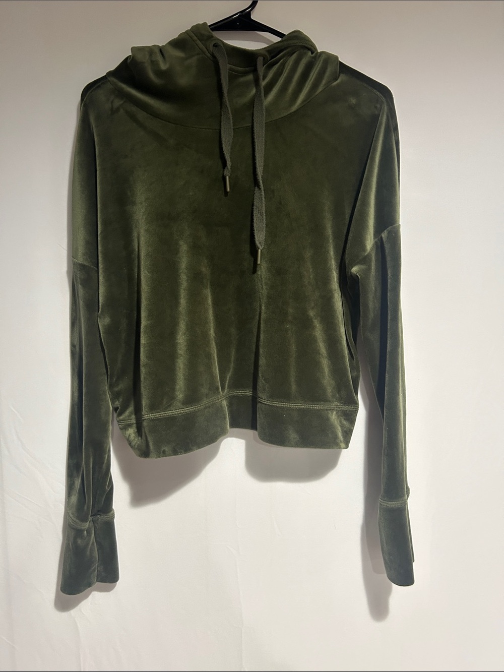 aerie Olive Velvet Drawstring Hoodie